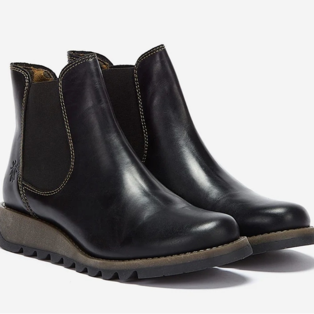 Fly London Black Ankle Boots with Chunky Sole and Elastic Side Panels